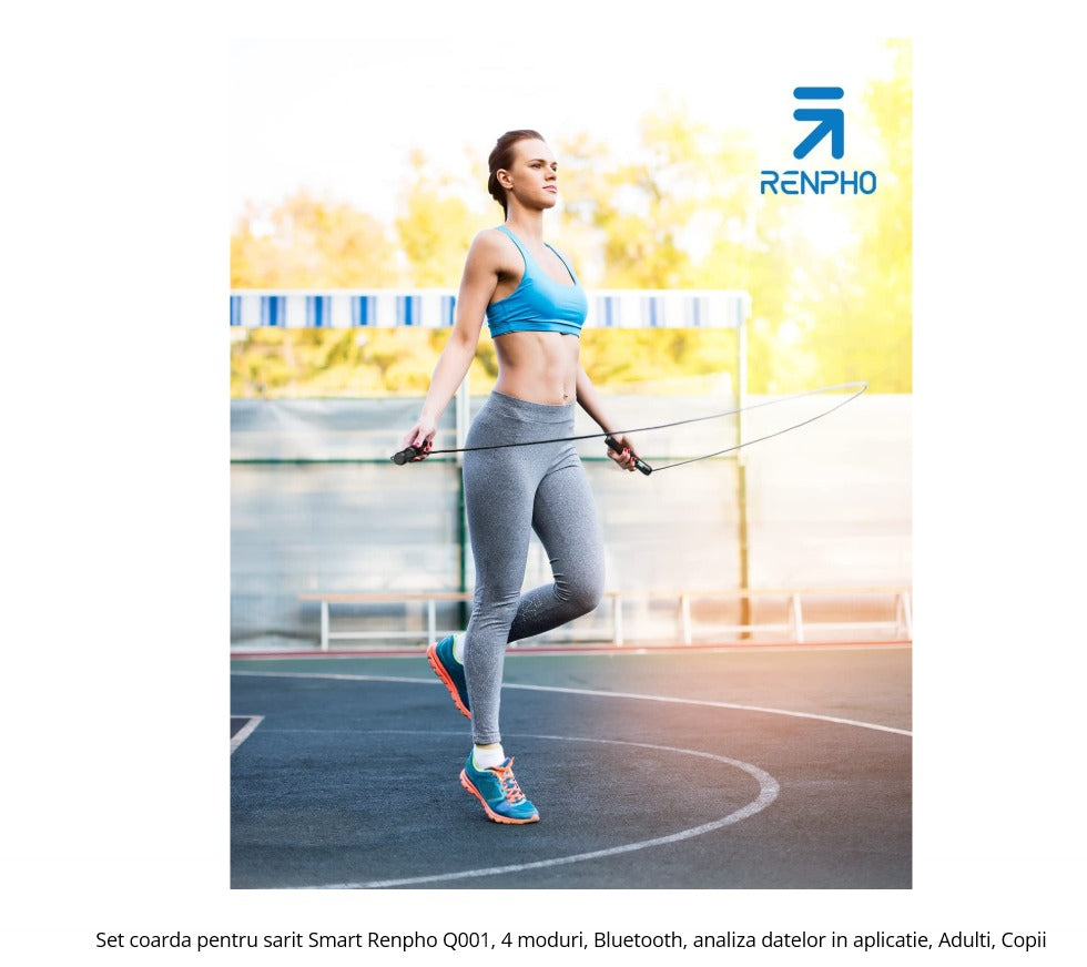 Set coarda pentru sarit Smart Renpho Q001, 4 moduri, Bluetooth, analiza datelor in aplicatie, Adulti, Copii Renpho