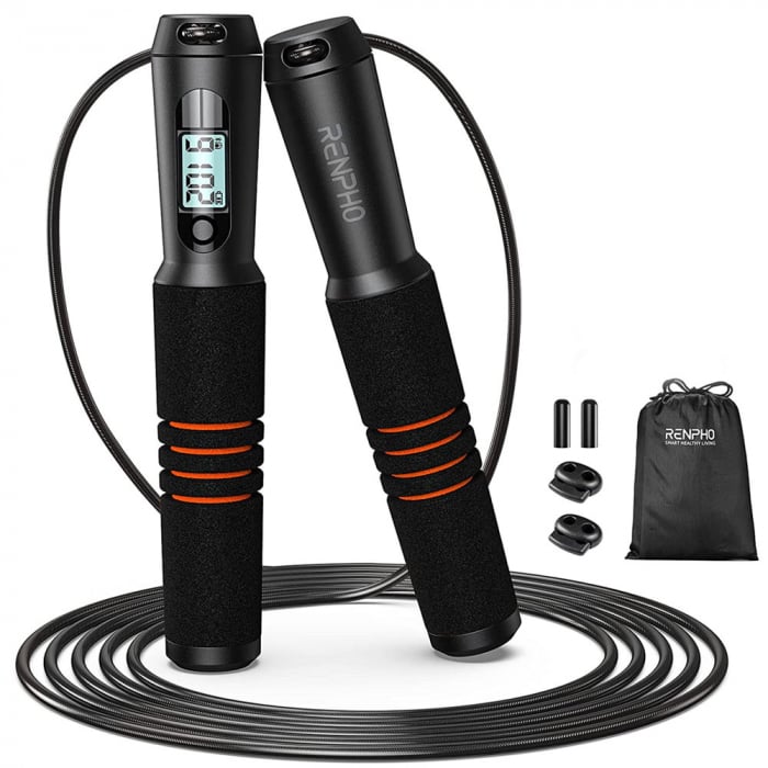 Set coarda pentru sarit Smart Renpho Q001, 4 moduri, Bluetooth, analiza datelor in aplicatie, Adulti, Copii Renpho